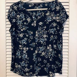 Premise Studio Navy Grey Print Polyester Short Sleeve L Top